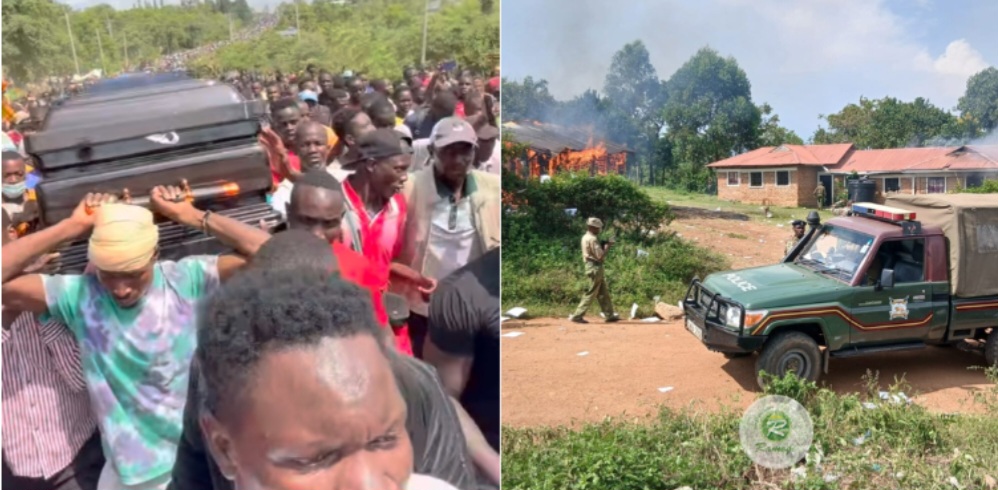 PROTESTERS BURN DOWN MAWEGO POLICE STATION WHILE CARRYING ALBERT OJWANG’S  COFFIN