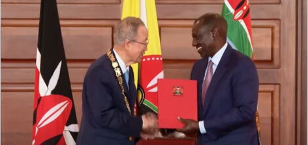 RUTO HONOURS BAN KI-MOON WITH KENYA’S HIGHEST CIVILIAN AWARD