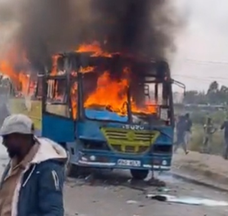 CITY SHUTTLE BUS TORCHED AFTER FATAL ACCIDENT AT JOGOO ROAD
