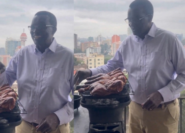 DENNIS OMBACHI PREPARES CHICKEN PERI PERI WITH FORMER CHIEF JUSTICE DAVID MARAGA.